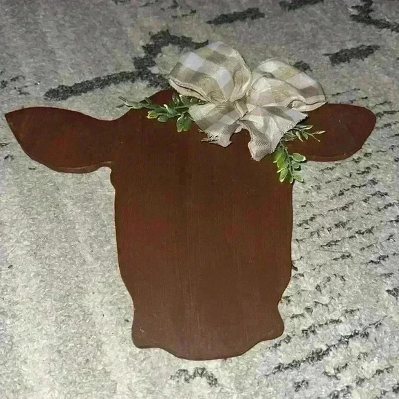 Wooden Cow Face Silhouette Handmade Super Cute - Picture 1 of 2